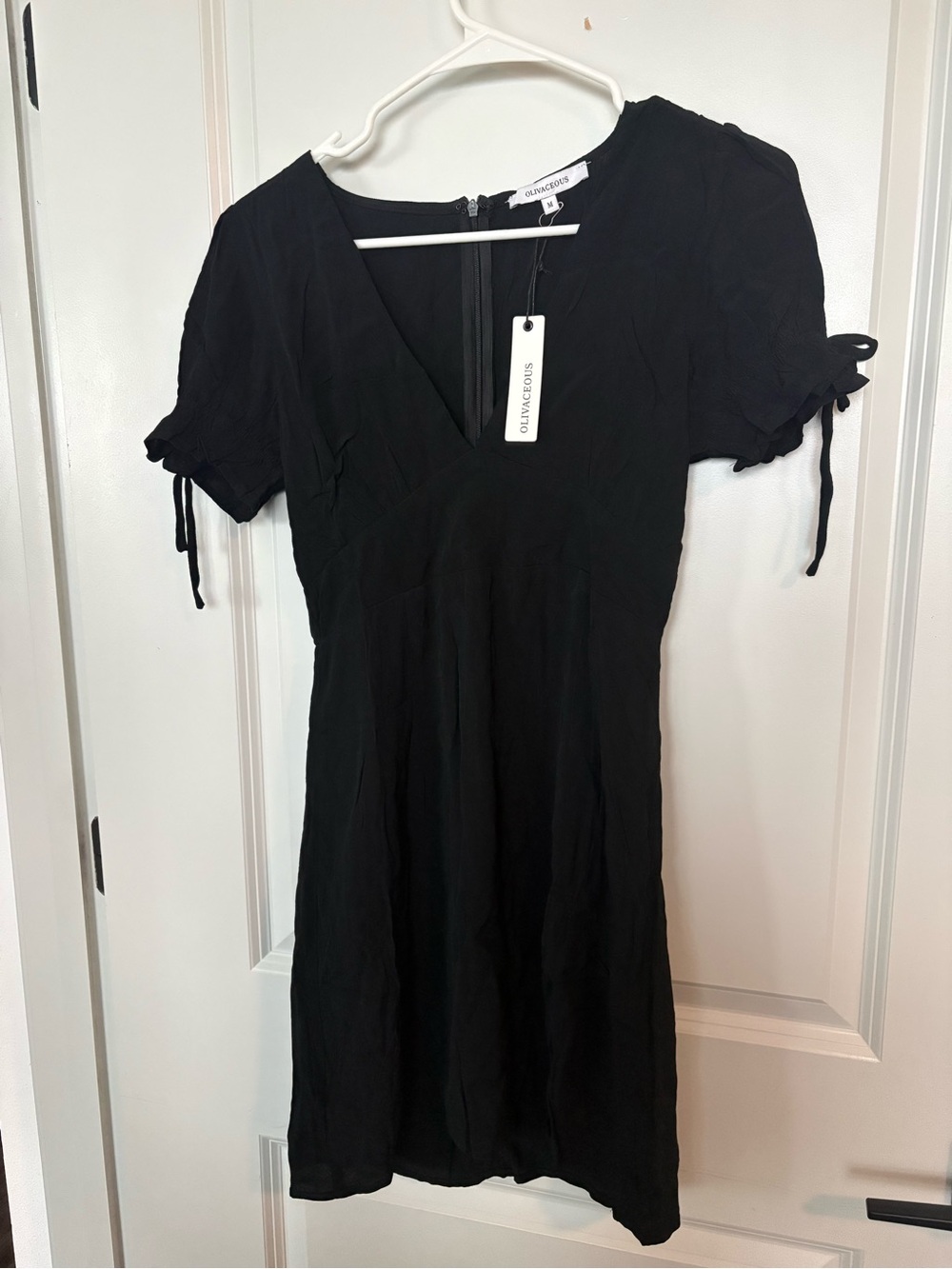 Olivaceous Black V-Neck Short Sleeve Dress